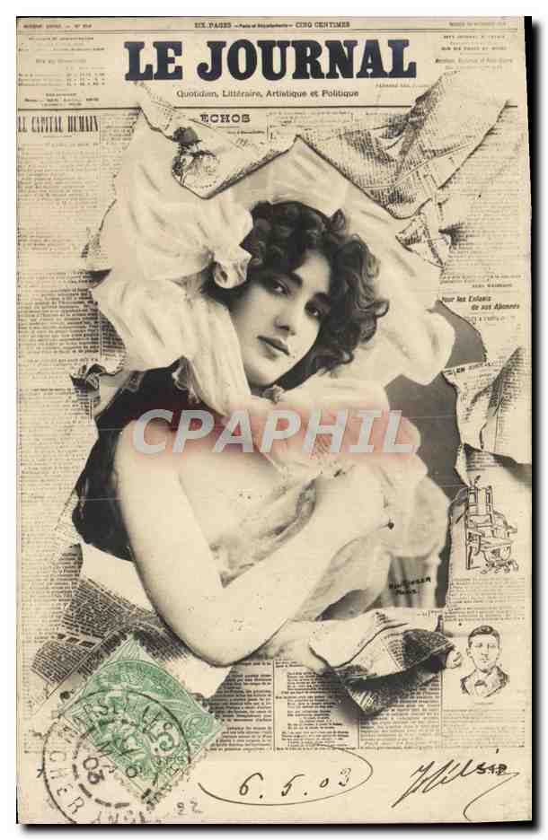 Femme au milieu de journaux — couverture du journal 'Le Journal' — édition de 1903