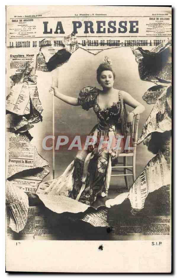 Tarjeta postal antigua Fantaisie Femme Journal La presse