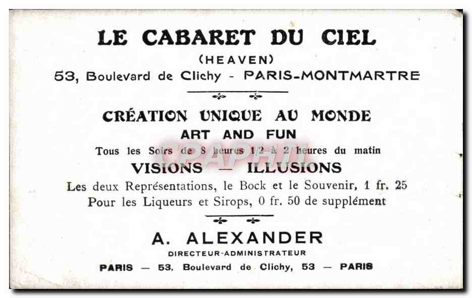 CPA Theatre Paris Montmartre Le Ciel Cochon — Verso