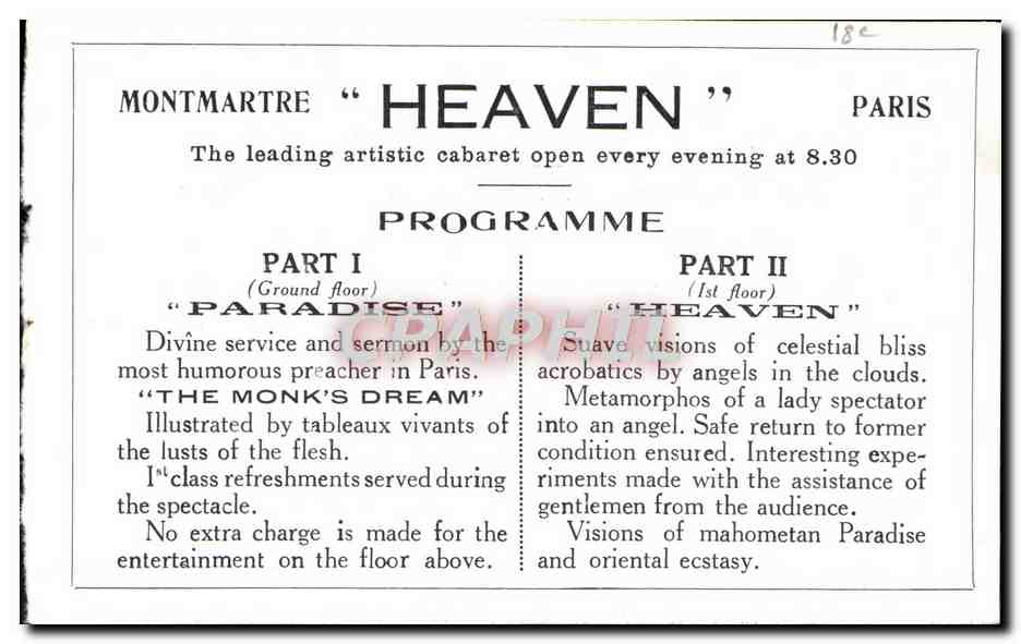 CPA Theatre Paris Montmartre Le Ciel Cabaret Heaven and Art — Verso