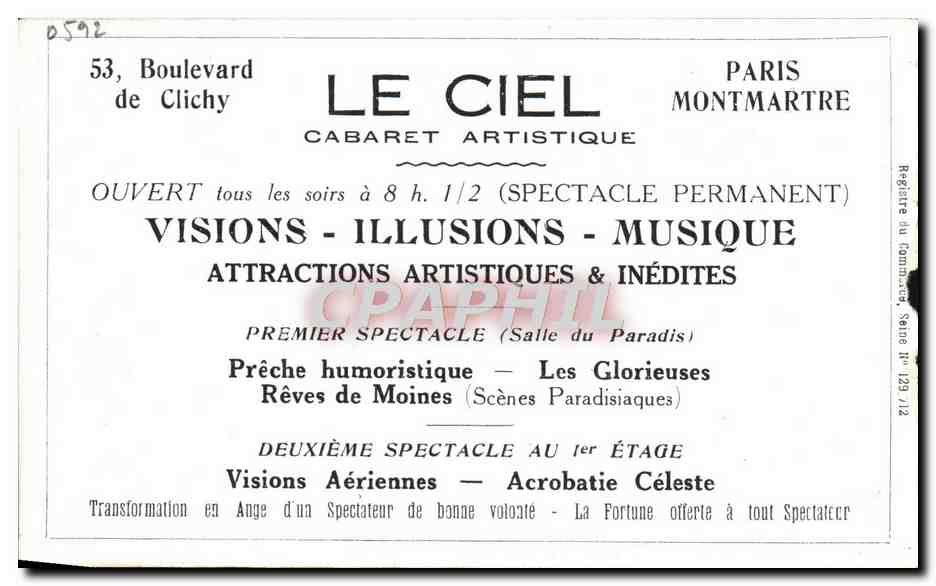 Le Ciel — Illusions et Visions — Cabaret Artistique à Paris Montmartre — Verso