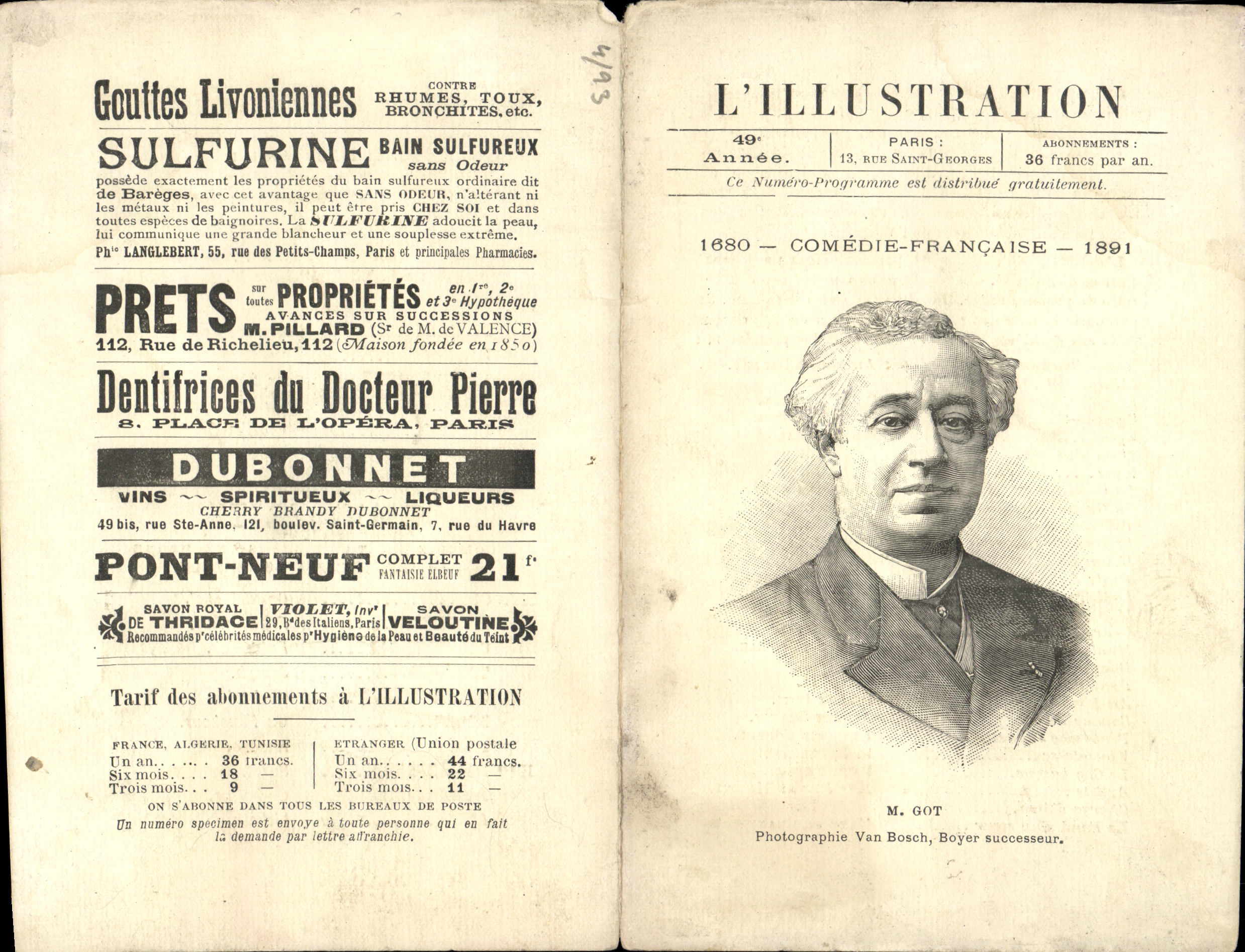 Livret Theatre L'Illustration M Got Comedie Francaise