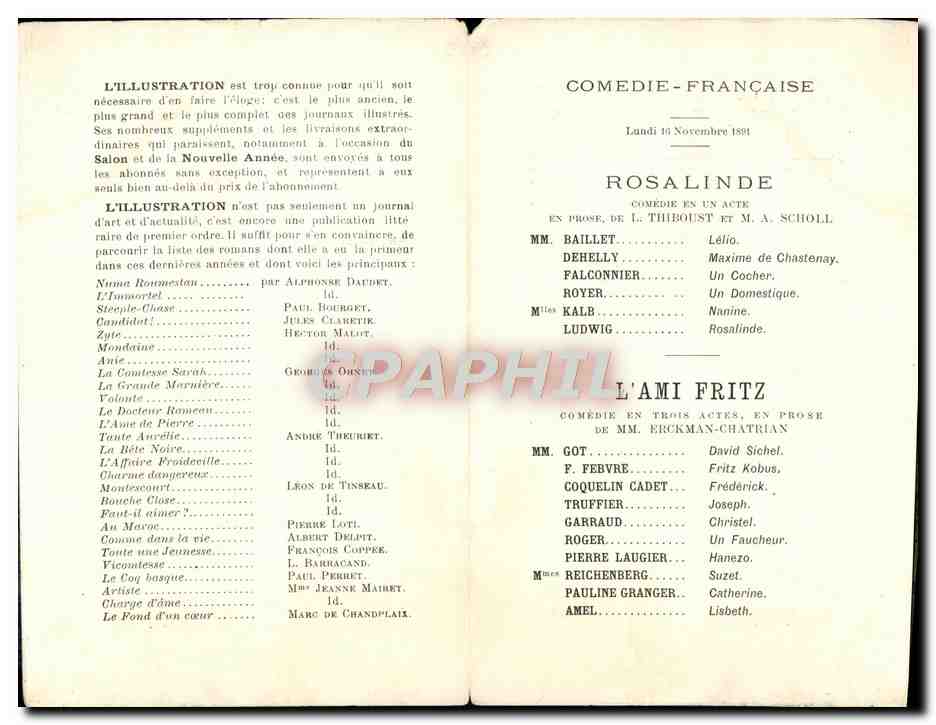 Livret Theatre L'Illustration M Got Comedie Francaise — Rückseite