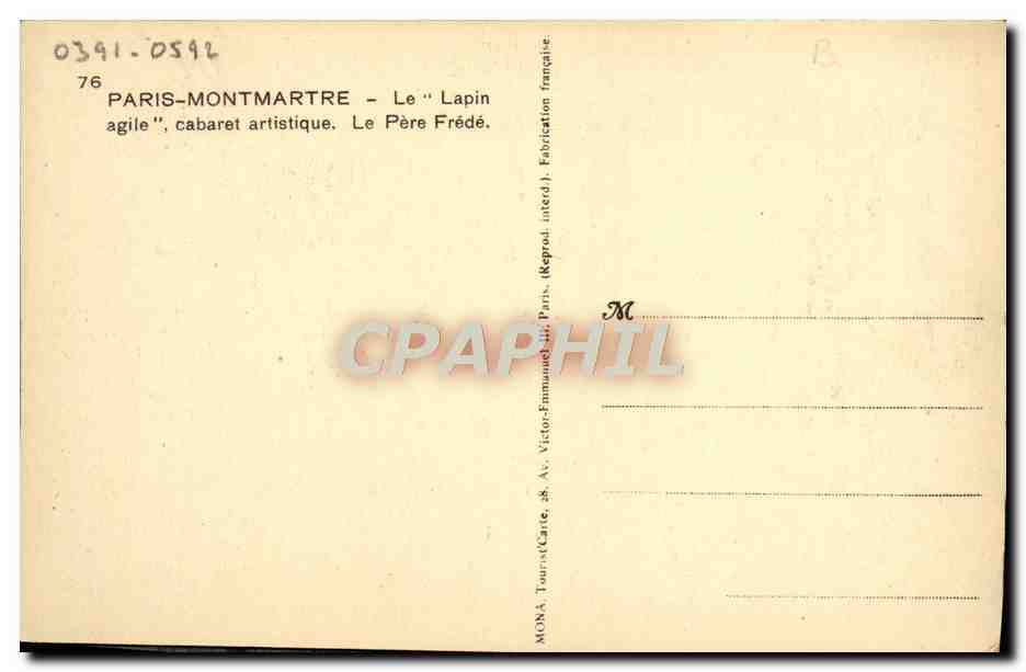 CPA Paris Montmartre Cabaret du Lapin Agile le pere Frede — Rückseite