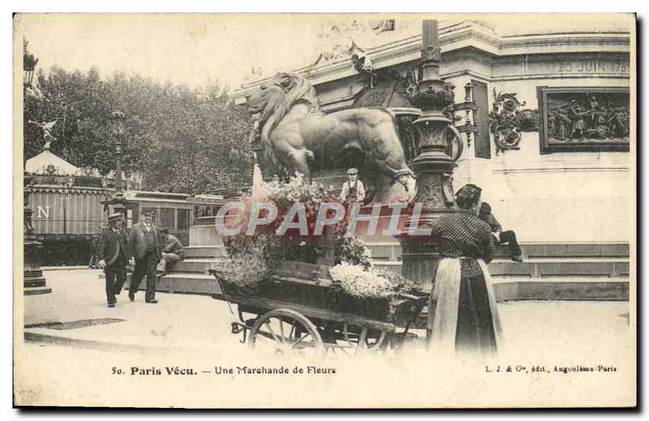 CPA Paris Vecu Une marchande de fleurs Metiers Lion de Belfort TOP