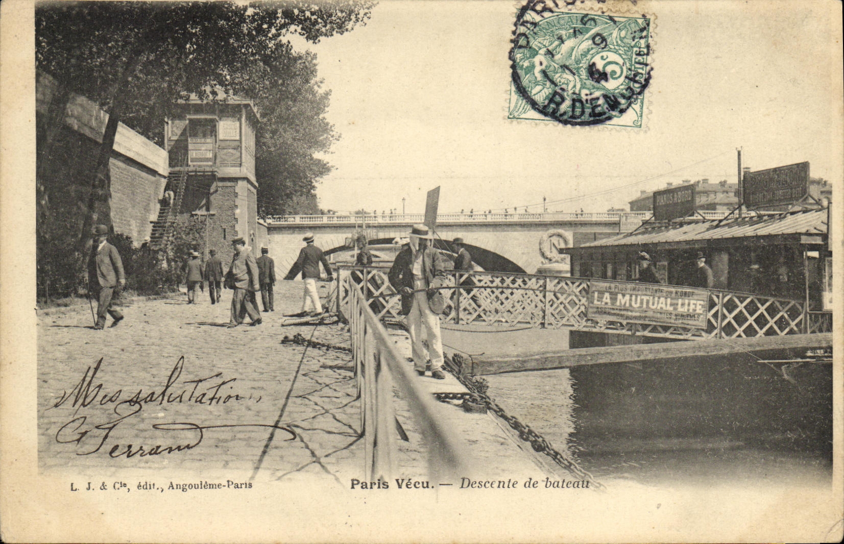 Paris Vécu — Descente de bateau — L. J. & Cie, édit., Angoulême-Paris