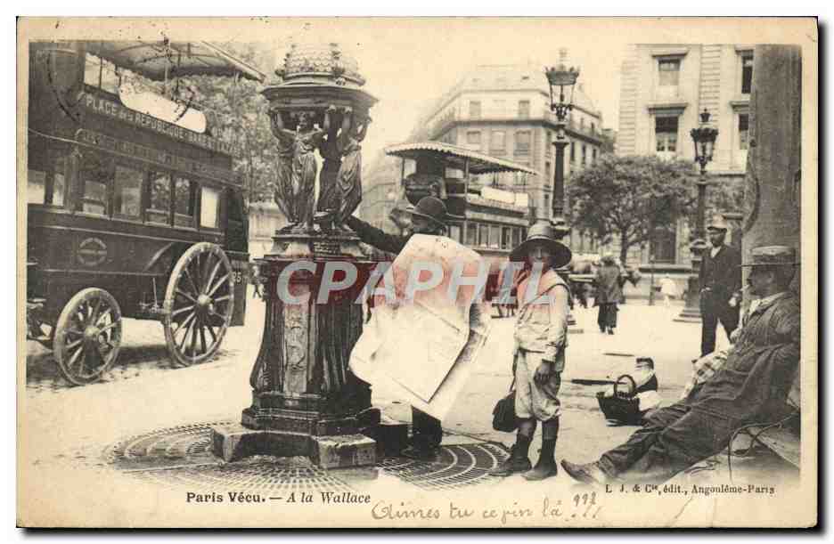 Antike Ansichtskarte Paris Vecu A la Wallace Zeitungshändler TOP