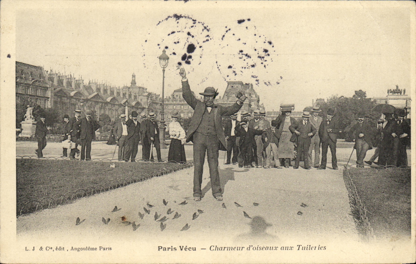 Charmeur d'oiseaux aux Tuileries — Paris Vécu — L. J & Cie, édit, Angoulême Paris