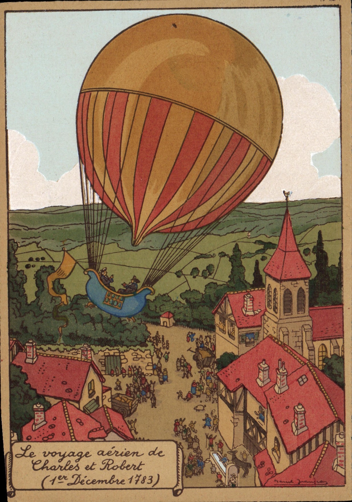 CPA Le voyage aerien de Charles et Robert (1er decembre 1783) Ballon dirigeable