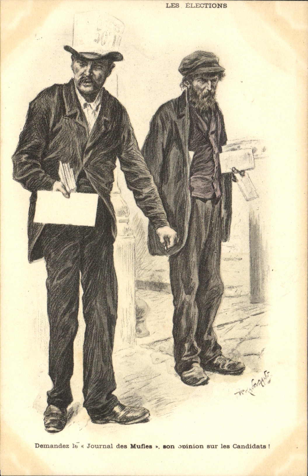 CPA Illustrateur Kauffman Le journal des Mufles Les elections 