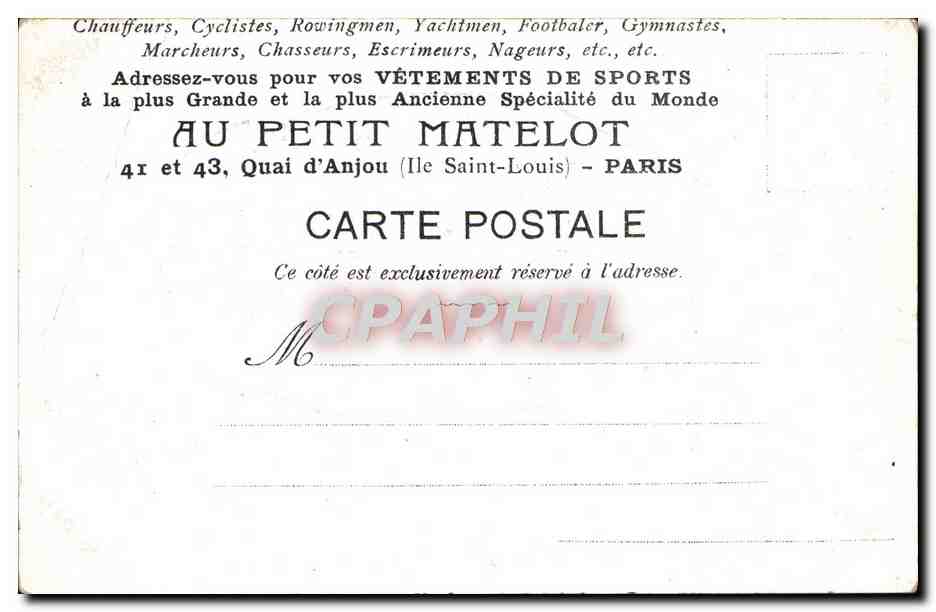 Enfant en tenue sportive — publicité pour Au Petit Matelot — Paris — Verso