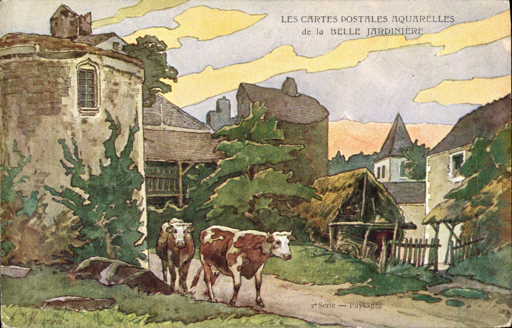 CPA Les cartes aquarelles de la Belle Jardiniere Vaches 