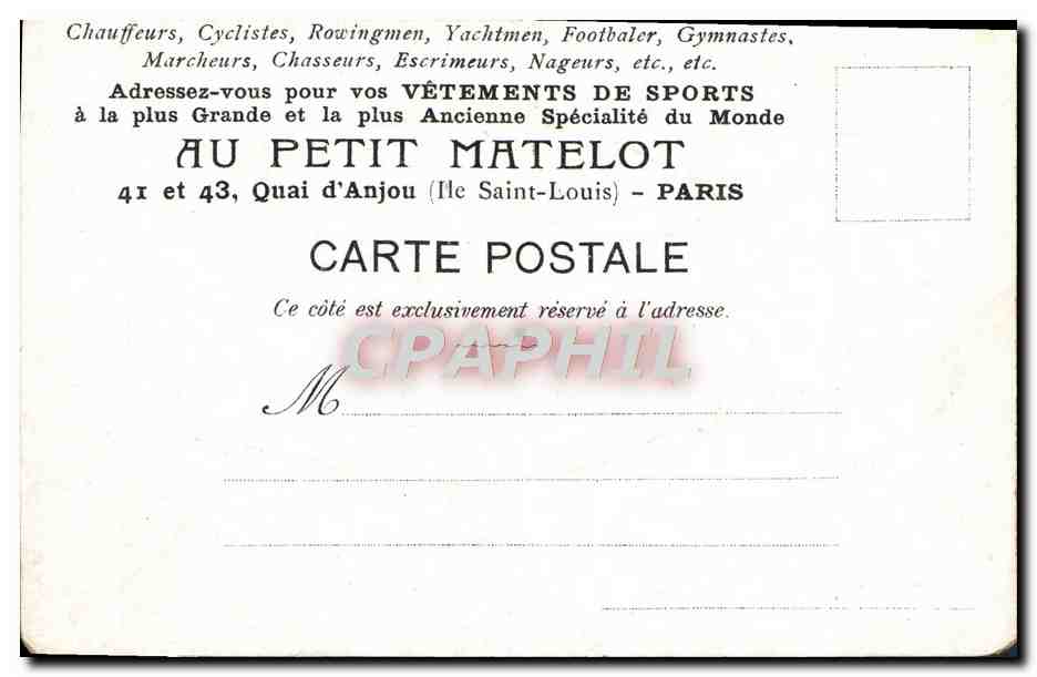 CPA Au petit Matelot Quai d'Anjou Paris Vetements de sport  — Verso