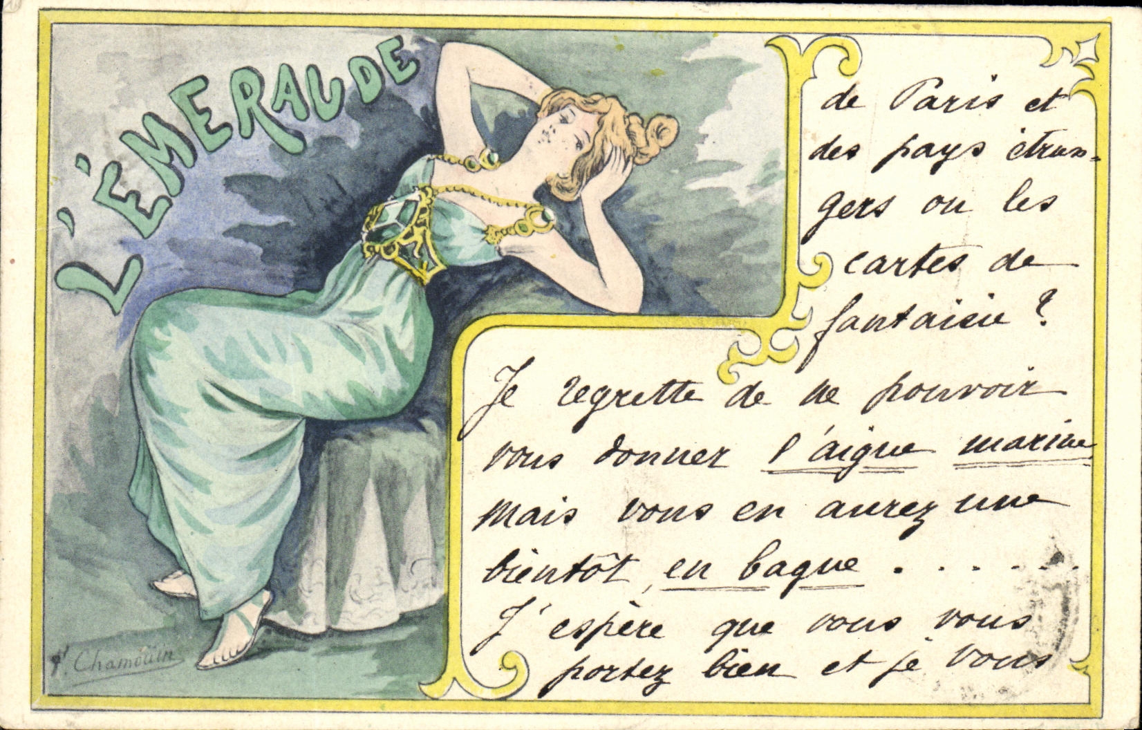CPA Fantaisie Femme L'emeraude