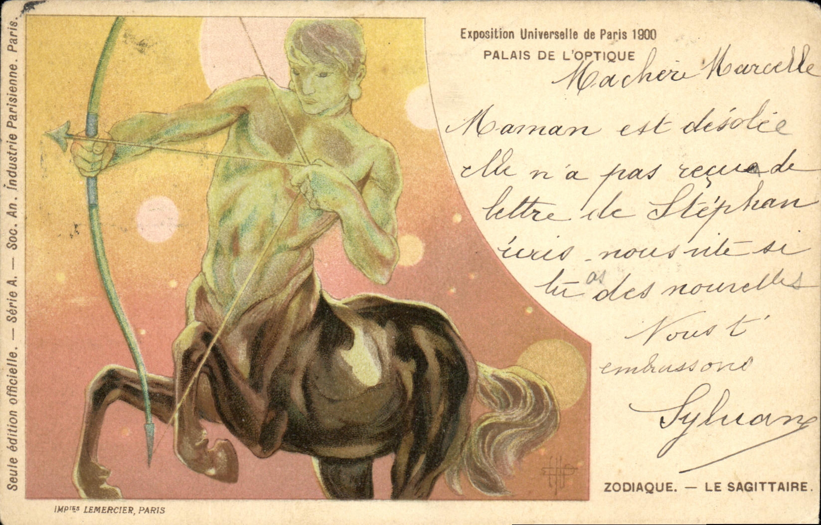 CPA Fantaisie Palais de l'optique Exposition universelle de Paris 1900 Zodiaque Le Sagittaire 