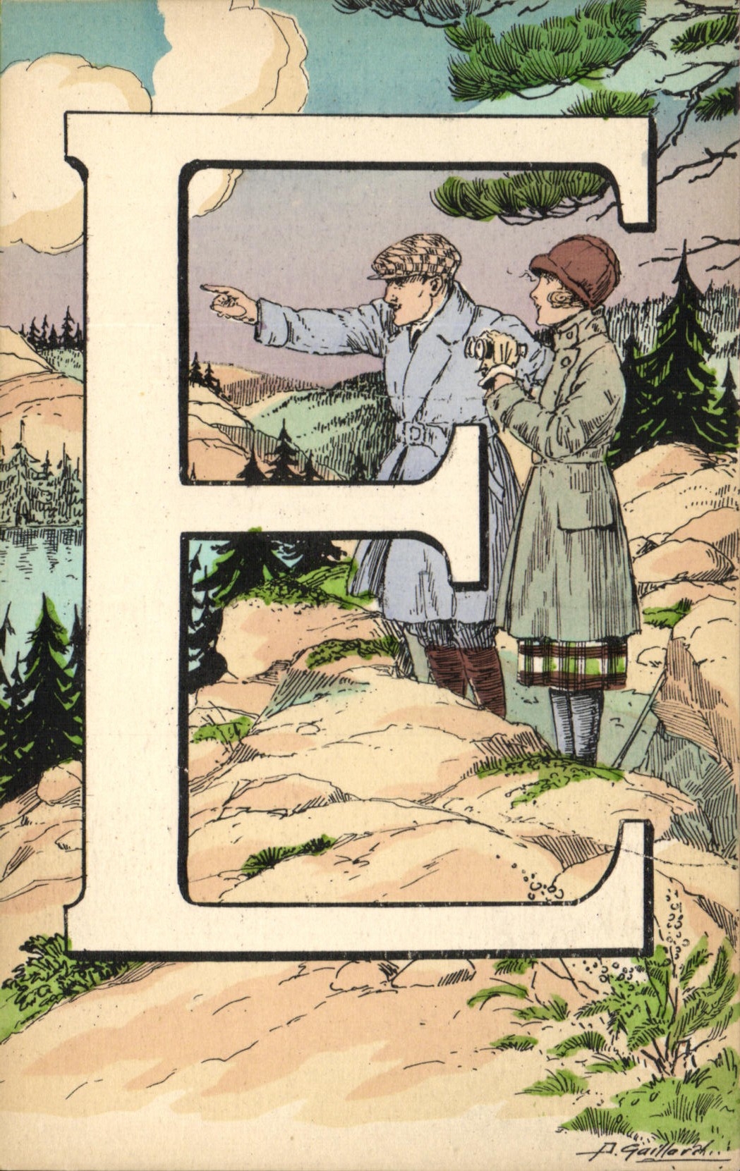 Buchstabe E — Paar in den Bergen — A. Gaillard