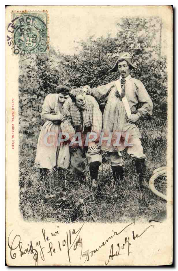 Trois hommes en tenue de travail dans un paysage — Kunzil Fores, éditeur, Paris