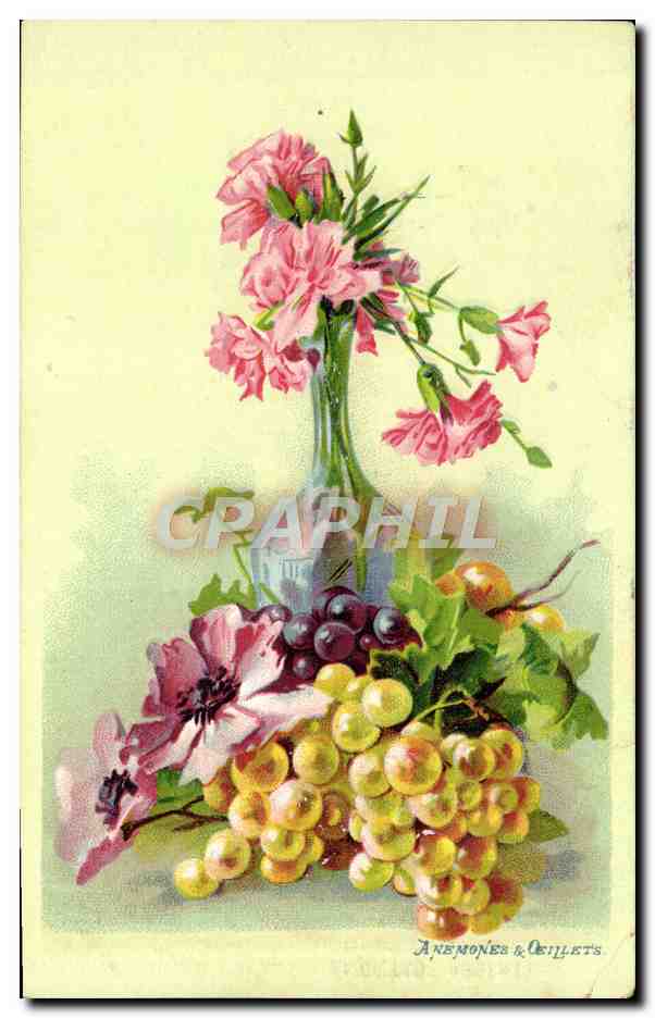 CPA Fantaisie Fleurs Anemones et oeillets