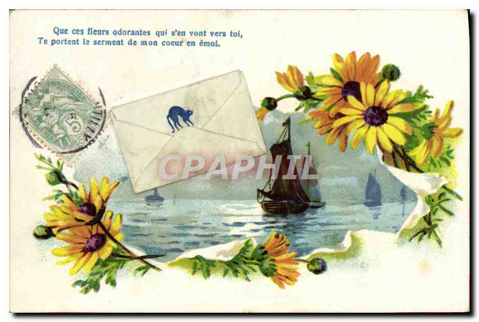 CPA Fantaisie Fleurs Bateau