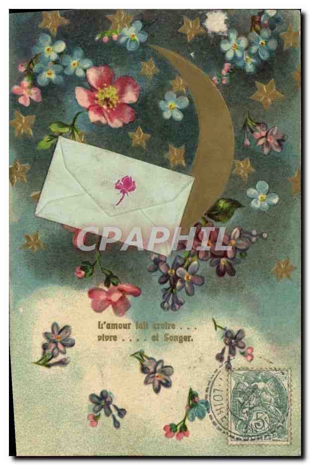 CPA Fantaisie Fleurs lettre Lune 