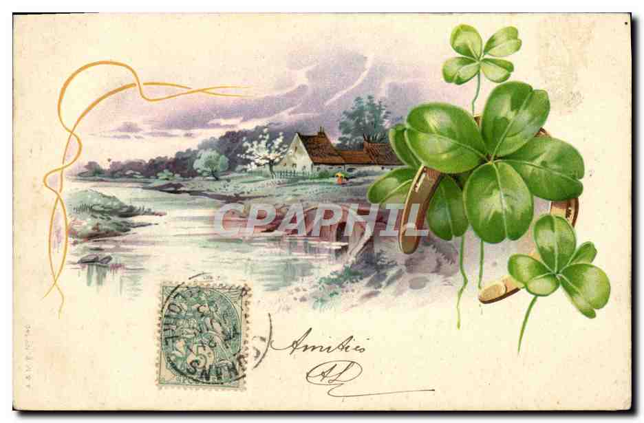 Paysage fluvial avec trèfles — éditeur non visible — n° de série non visible