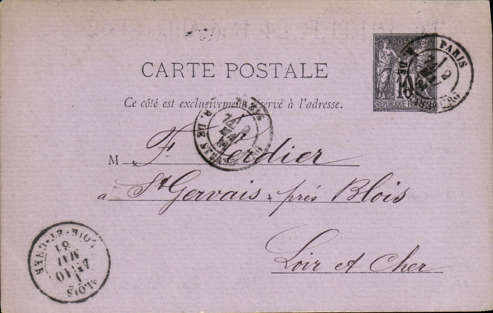 Entier Th Pilter Rue Alibert Paris 1881 Type Sage 10c