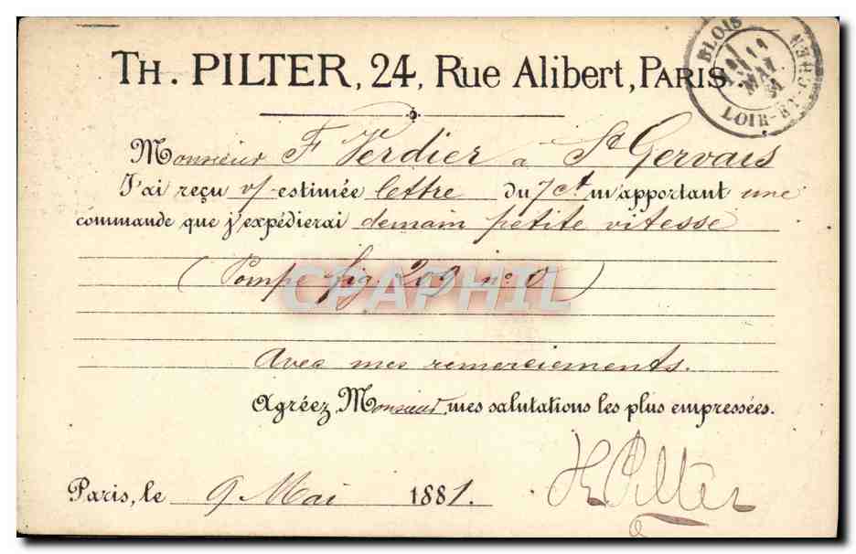 Entier Th Pilter Rue Alibert Paris 1881 Type Sage 10c — Rückseite