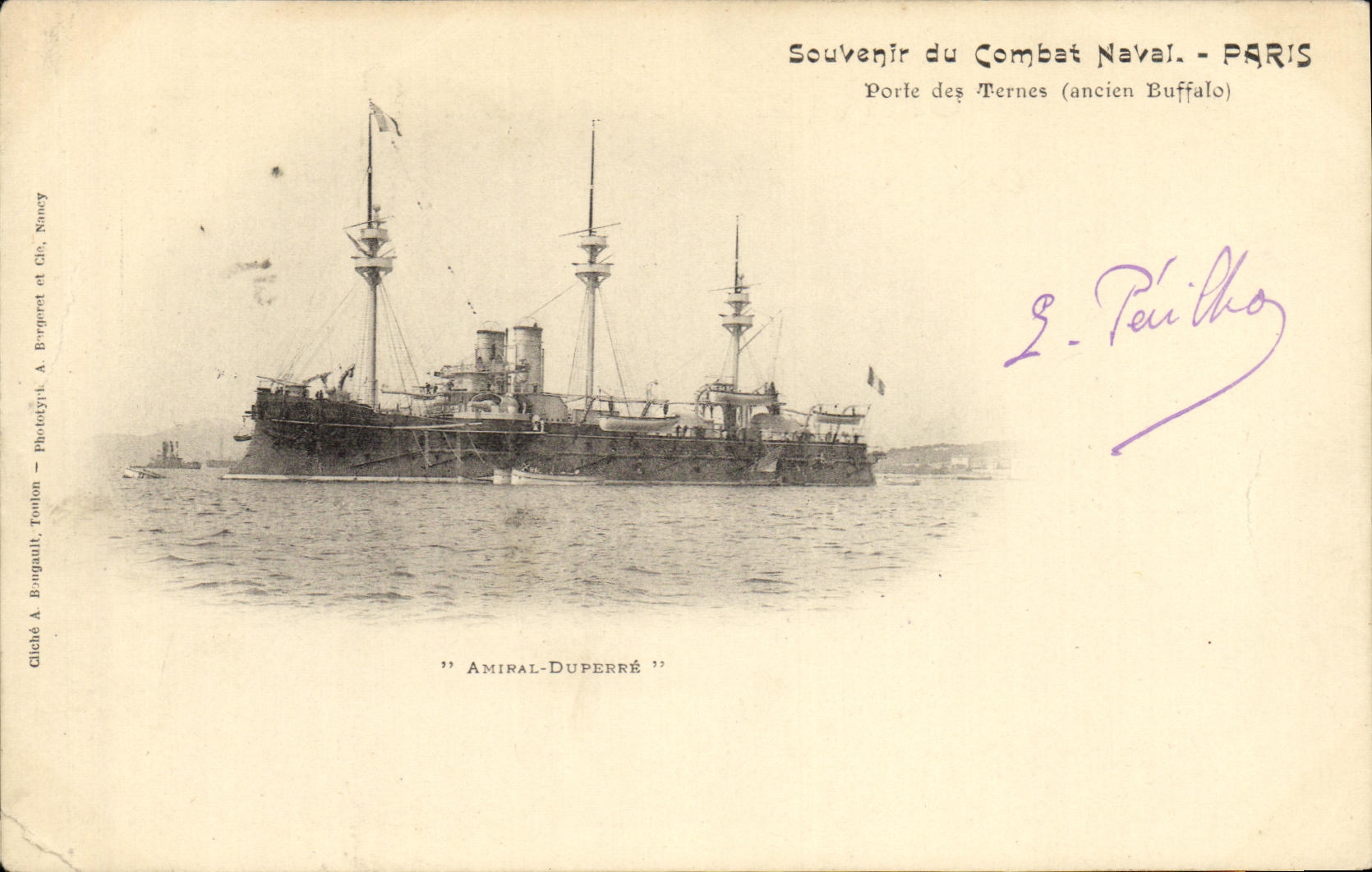CPA Bateau Combat naval Paris Porte des TErnes Amiral Duperre