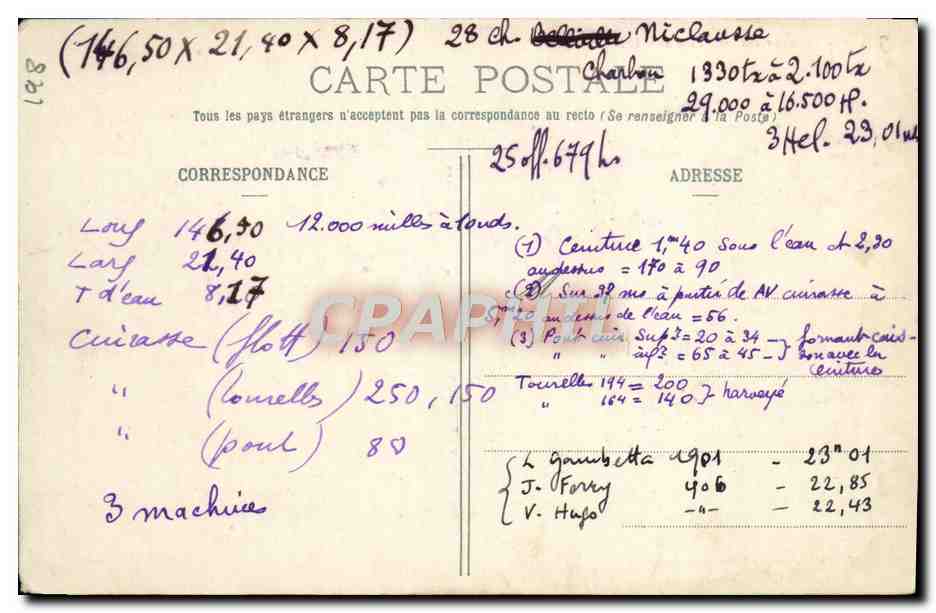 CPA Bateau Le Colbert Cuirasse a fort central  — Verso