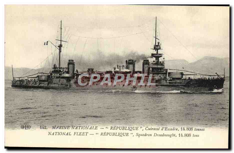 Marine Nationale — "République" — Cuirassé d'Escadre, 14.808 tonnes — E. Le Deley, Paris