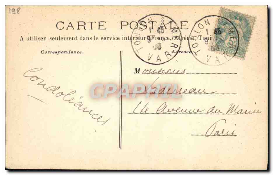 Bateau de guerre français — « Masséna », cuirassé — Collection A. Couturier — Verso