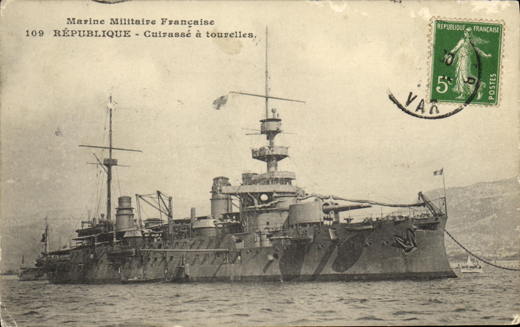 Cuirassé République — Marine Militaire Française — éditeur inconnu, n° 109