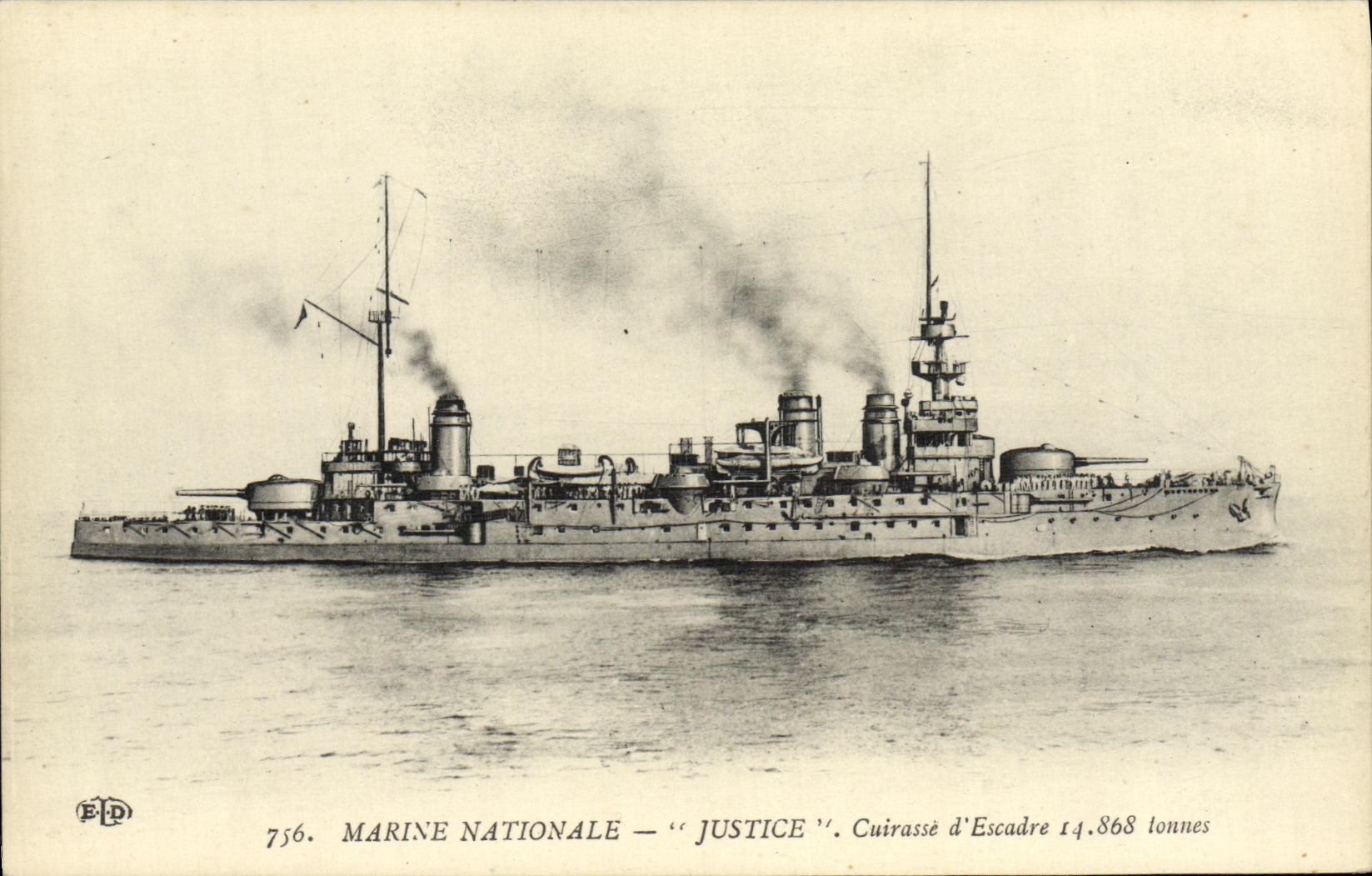 Marine Nationale — 'Justice' — Cuirassé d'Escadre 14.868 tonnes — Éditeur ELP, n°756