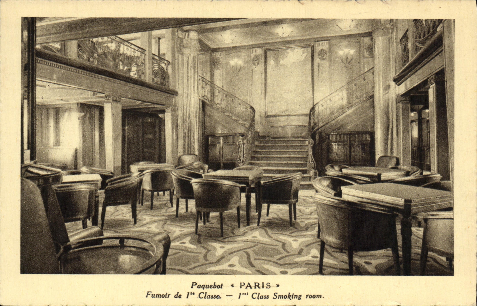 Fumoir de 1ère Classe — Paquebot * PARIS * — Cie G.L.E. Transatlantique