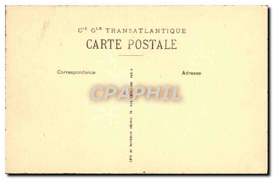 Paquebot « PARIS » — Un des Ponts-Promenade de 1ère Classe — Éditeur Cie Générale Transatlantique — Verso