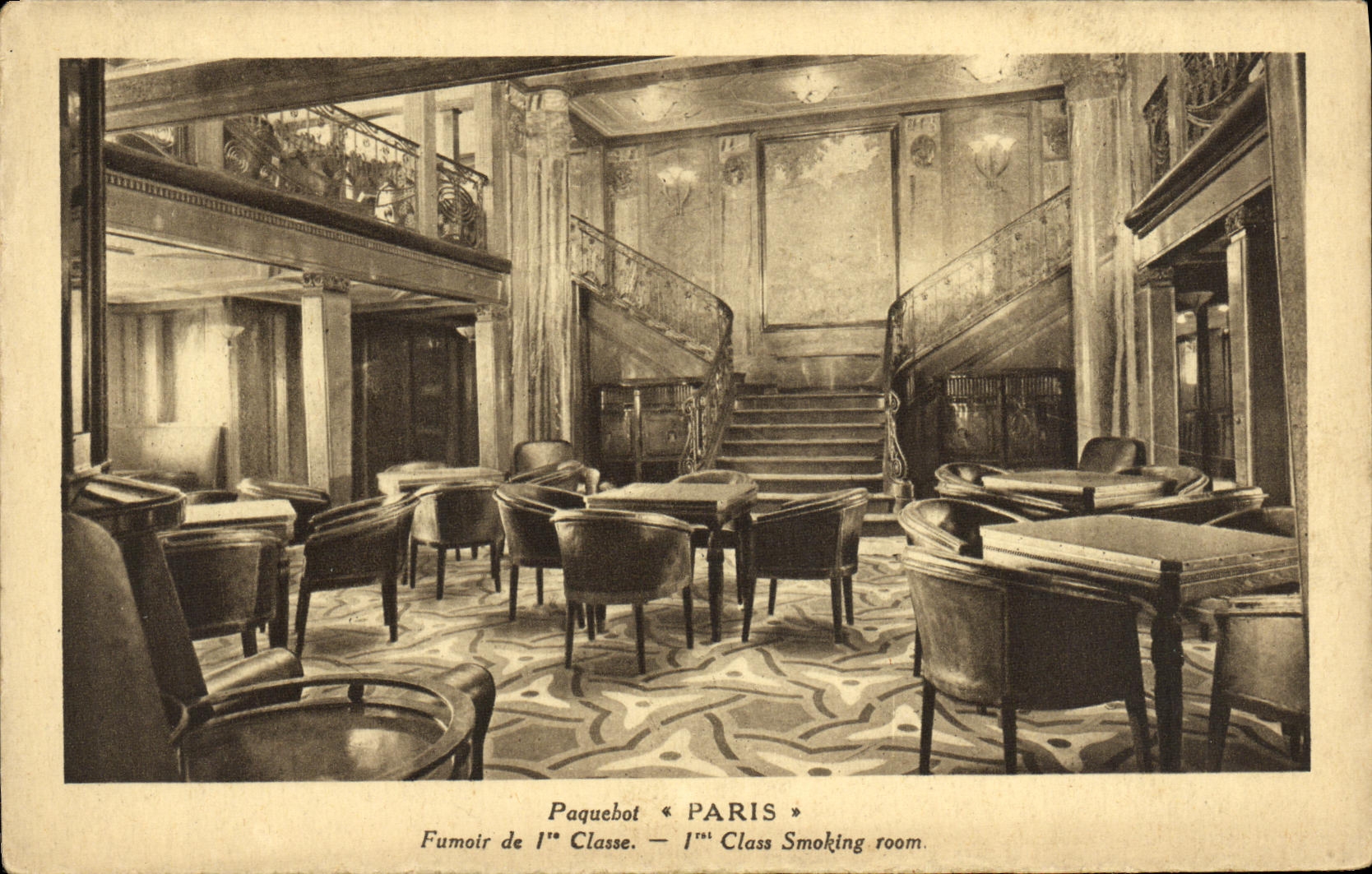 Fumoir de 1ère Classe — Paquebot « PARIS » — Cie G.L.E. Transatlantique