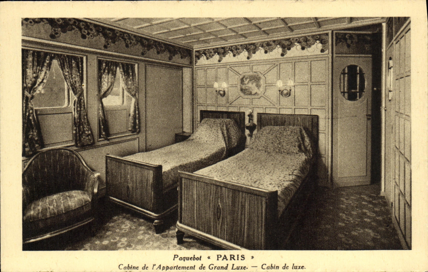 Cabine de l'Appartement de Grand Luxe — Paquebot « PARIS »