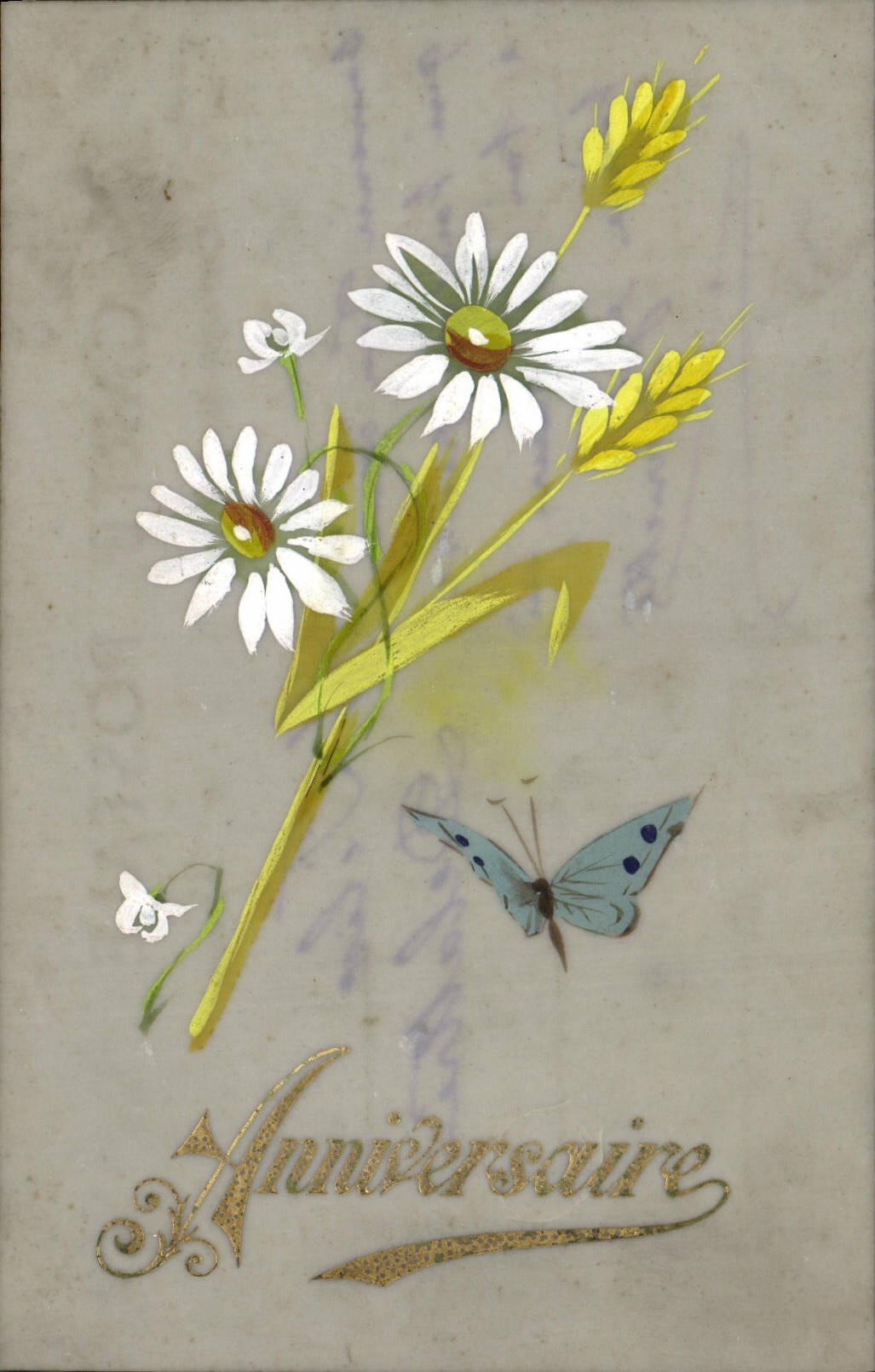 Fleurs et papillon — Anniversaire — Carte postale