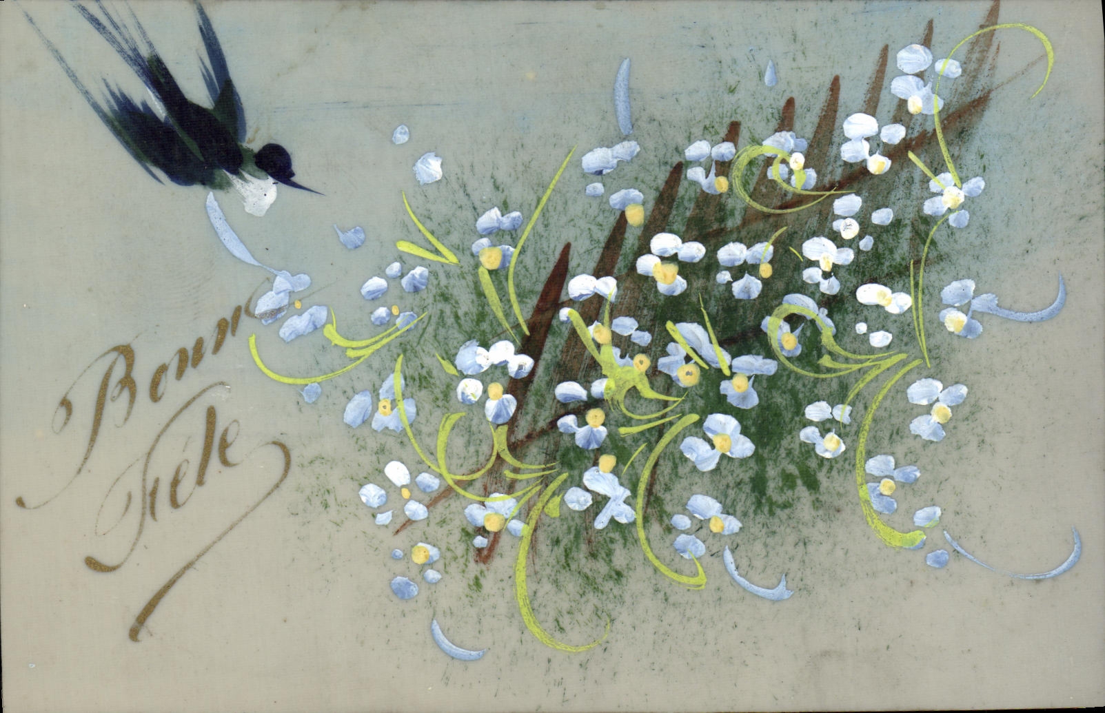CPA Fantaisie Fleurs (decor a la main)