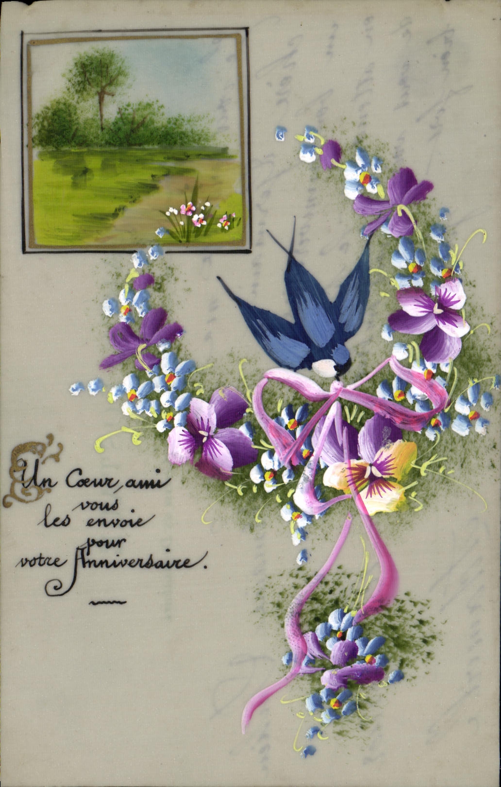 CPA Fantaisie Fleurs (decor a la main)