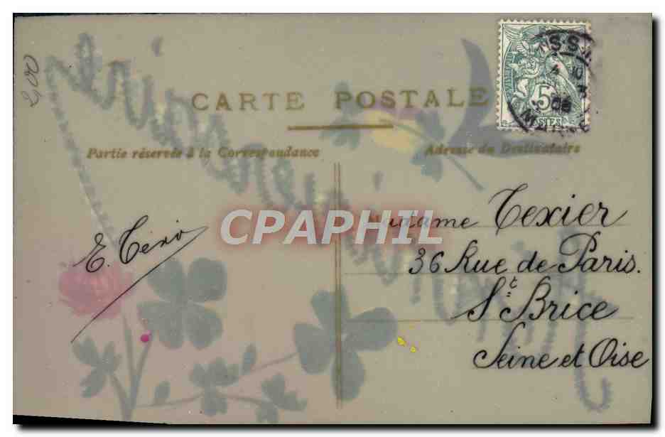 CPA Fantaisie Fleurs Anniversaire Hirondelle Trefles — Verso