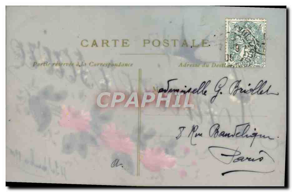 Anniversaire — dessin floral avec hirondelle — H. Le Dombre, 1908 — Rückseite