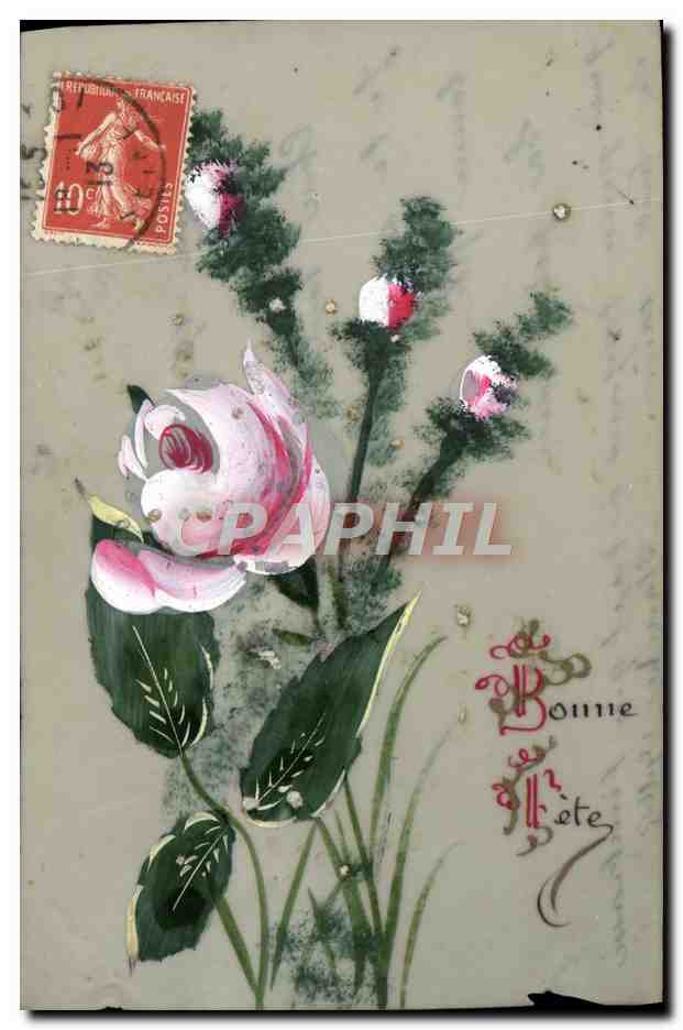 CPA Fantaisie Fleurs (decor a la main)