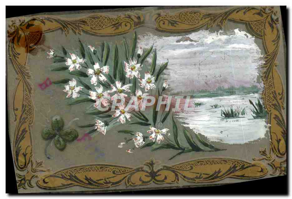 CPA Fantaisie Fleurs (decor a la main)