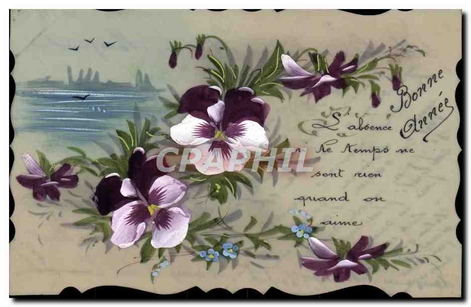 CPA Fantaisie Fleurs (decor a la main)