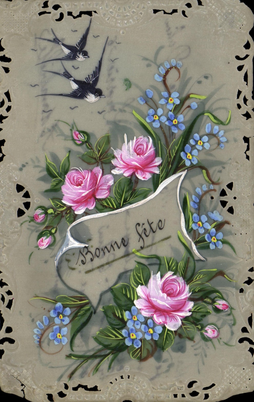 CPA Fantaisie Fleurs Brodee