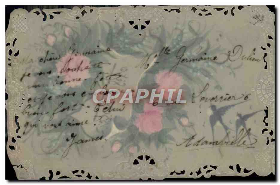CPA Fantaisie Fleurs Brodee — Rückseite