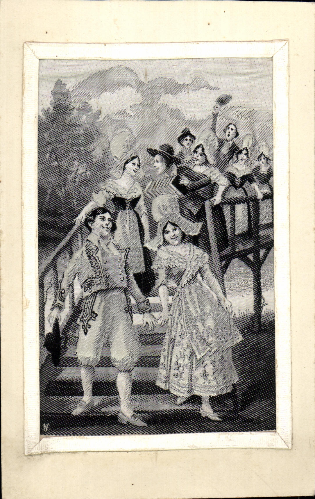 Scène de village — jeunes amoureux et spectateurs — éditeur N° non visible