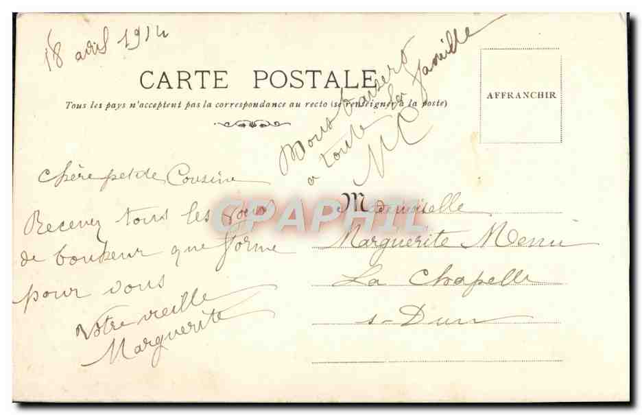 Scène de village — jeunes amoureux et spectateurs — éditeur N° non visible — Verso
