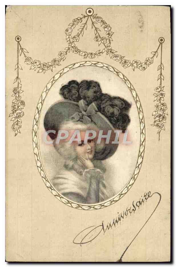 CPA Fantaisie FEmme (portrait en tissu)
